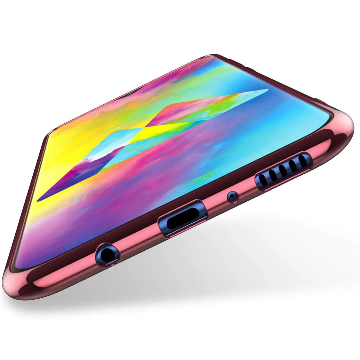 Transparente Handyhülle für Samsung Galaxy A10 mit farblichen Akzenten in Schwarz, Rot, Blau oder Roségold.