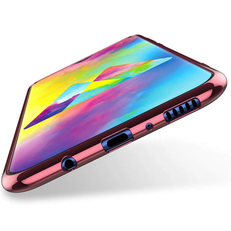 Transparente Handyhülle für Samsung Galaxy A10 mit farblichen Akzenten in Schwarz, Rot, Blau oder Roségold.