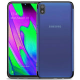 Transparente Handyhülle für Samsung Galaxy A10 mit farblichen Akzenten in Schwarz, Rot, Blau oder Roségold.