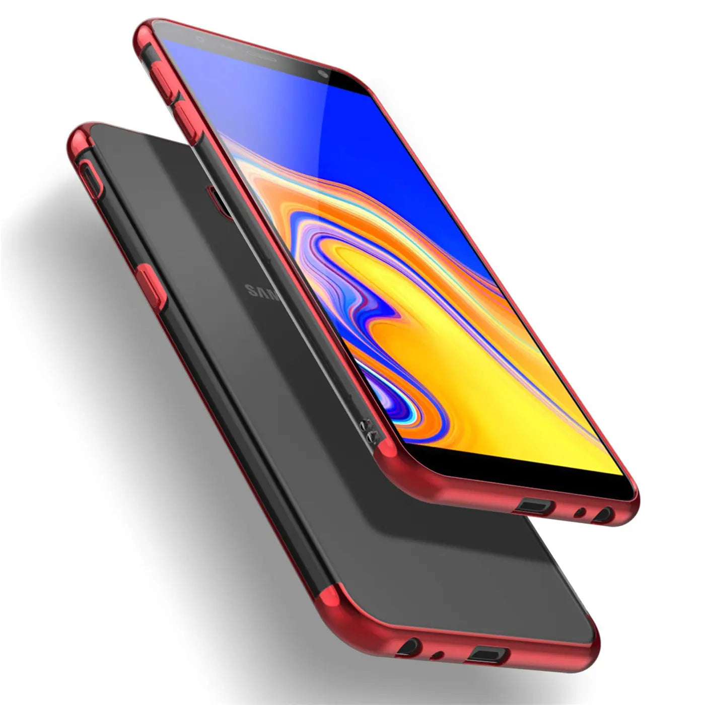 Rote Hülle mit transparentem Rückteil für Samsung Galaxy A3 2017, von schräg oben.
