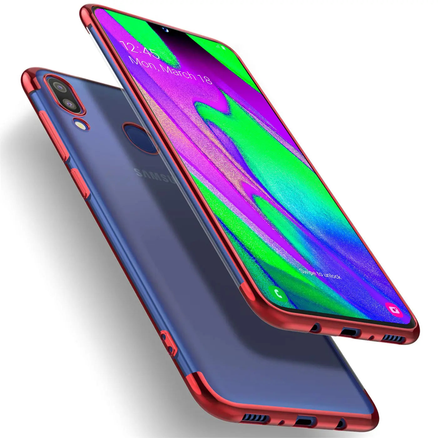 Samsung Galaxy A40 Hülle, transparent, roter Rand, von schräg oben