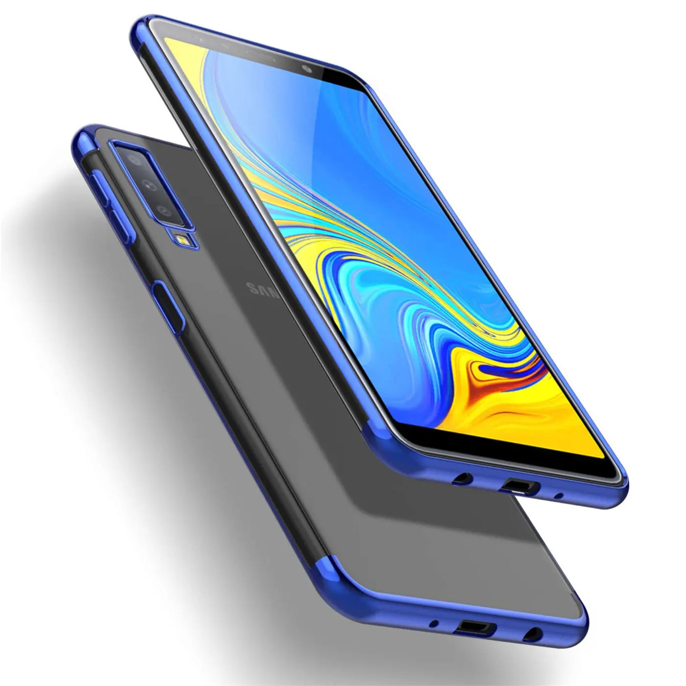 Samsung Galaxy A70/A70s Hülle, blau/transparent, von schräg oben