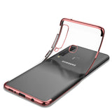 Transparente Handyhülle für Samsung Galaxy A70 / A70s mit farblichen Akzenten in Schwarz, Rot, Blau oder Roségold.