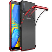 Transparente Handyhülle für Samsung Galaxy A7 2018 mit farblichen Akzenten in Schwarz, Rot, Blau oder Roségold.
