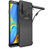 Transparente Handyhülle für Samsung Galaxy A9 2018 mit farblichen Akzenten in Schwarz, Rot, Blau oder Roségold.