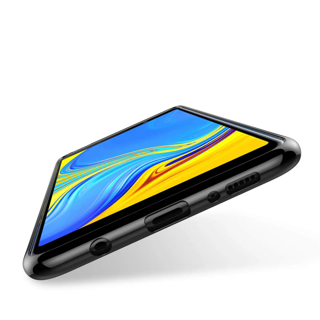 Transparente Handyhülle für Samsung Galaxy A9 2018 mit farblichen Akzenten in Schwarz, Rot, Blau oder Roségold.