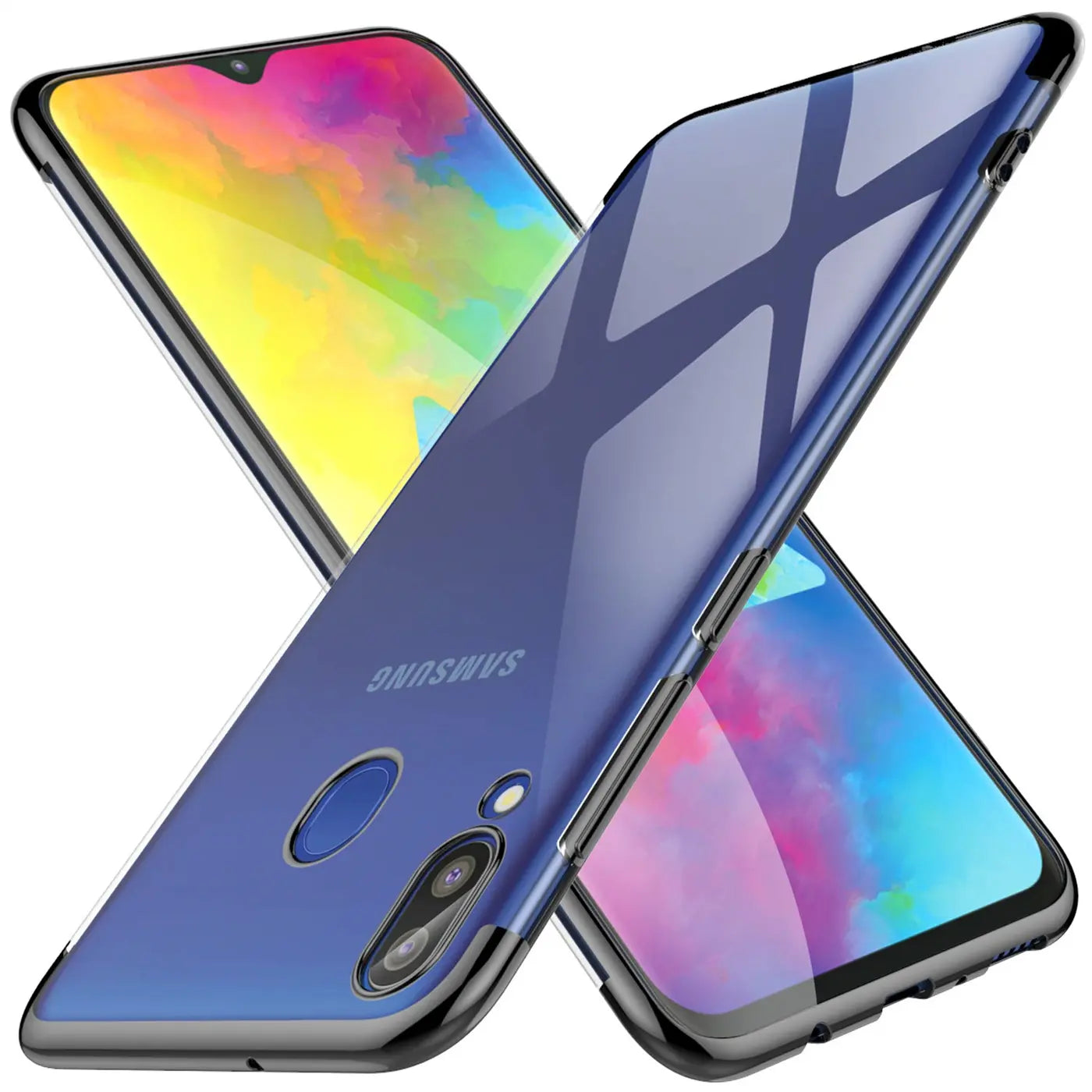 Blaue Samsung Galaxy M20 Hülle, transparent, von schräg oben