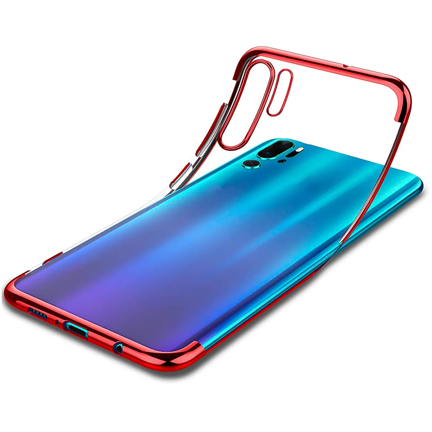 Rote Hülle mit klarem Rückteil, von oben links auf Samsung Galaxy Note 10