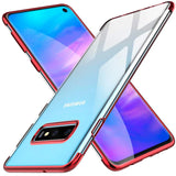 Transparente Handyhülle für Samsung Galaxy S10 Plus mit farblichen Akzenten in Schwarz, Rot, Blau oder Roségold.