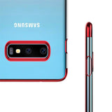 Transparente Handyhülle für Samsung Galaxy S10 Plus mit farblichen Akzenten in Schwarz, Rot, Blau oder Roségold.
