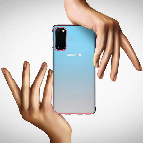 Transparente Handyhülle für Samsung Galaxy S20 Plus mit farblichen Akzenten in Schwarz, Rot, Blau oder Roségold.