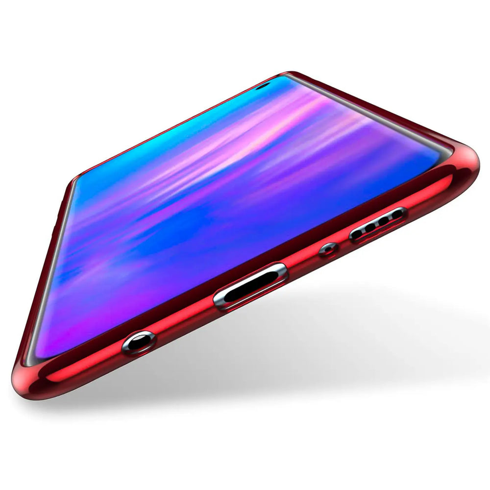 Transparente Handyhülle für Samsung Galaxy S20 mit farblichen Akzenten in Schwarz, Rot, Blau oder Roségold.