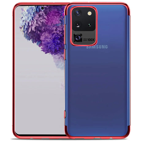 Transparente Handyhülle für Samsung Galaxy S20 Ultra mit farblichen Akzenten in Schwarz, Rot, Blau oder Roségold.