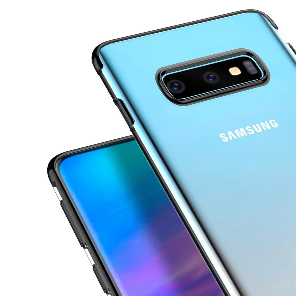 Samsung Galaxy S6 Edge Hülle, transparent, schwarzer Rand, von oben schräg