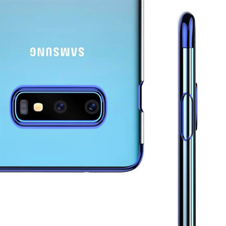 Transparente Handyhülle für Samsung Galaxy S7 Edge mit farblichen Akzenten in Schwarz, Rot, Blau oder Roségold.