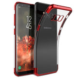 Transparente Handyhülle für Samsung Galaxy S8 Plus mit farblichen Akzenten in Schwarz, Rot, Blau oder Roségold.