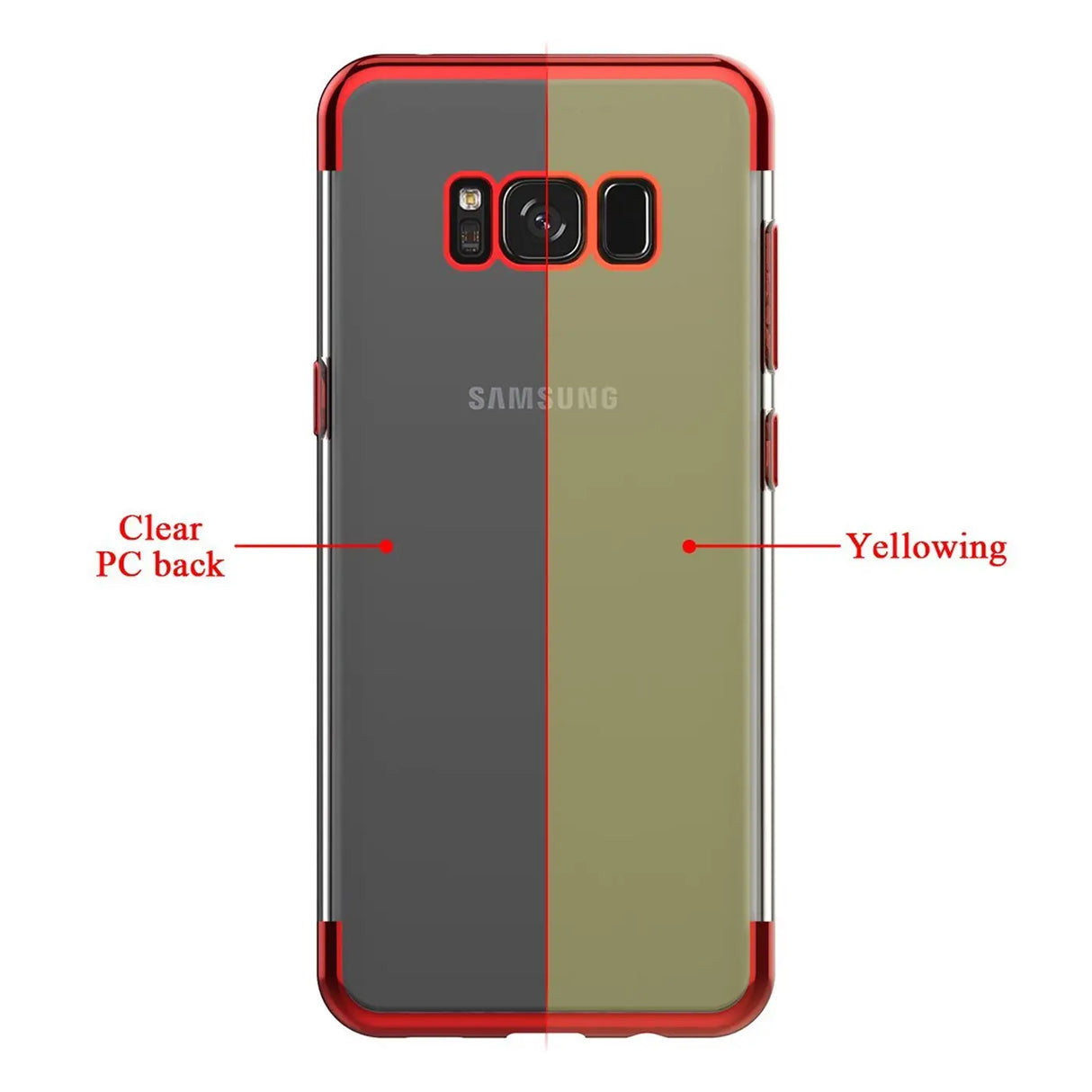 Transparente Handyhülle für Samsung Galaxy S8 Plus mit farblichen Akzenten in Schwarz, Rot, Blau oder Roségold.