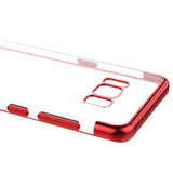 Transparente Handyhülle für Samsung Galaxy S8 Plus mit farblichen Akzenten in Schwarz, Rot, Blau oder Roségold.