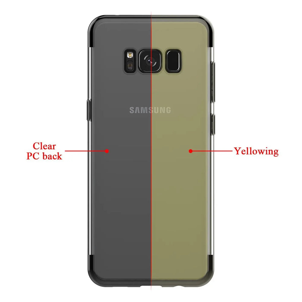 Transparente Handyhülle für Samsung Galaxy S8 Plus mit farblichen Akzenten in Schwarz, Rot, Blau oder Roségold.