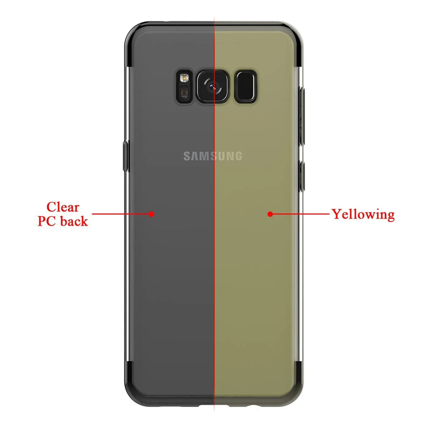 Samsung Galaxy S8 Plus Hülle, Rückseite geteilt: klar und vergilbt. PC-Material.