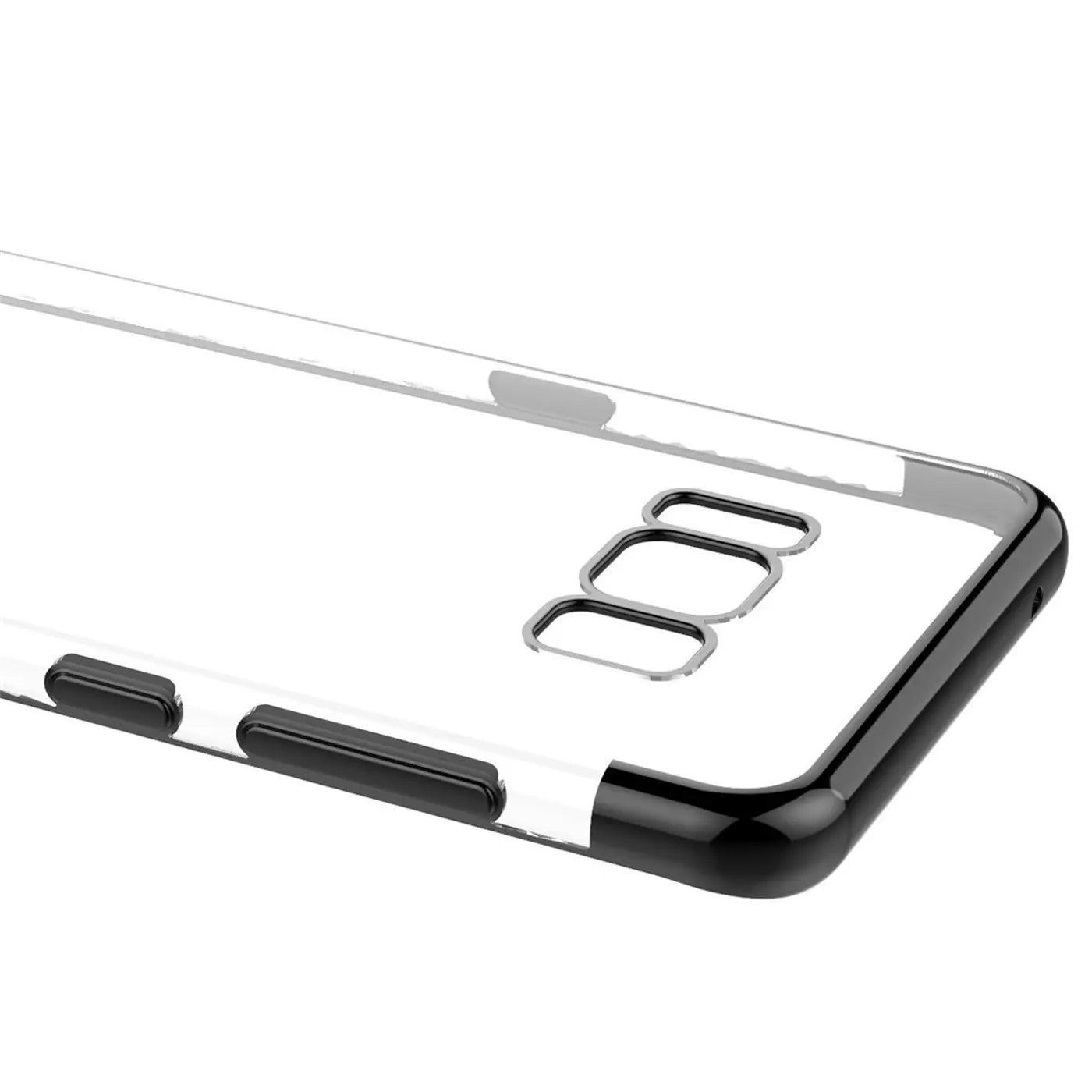 Samsung S8 Plus Hülle, transparent, schwarzer Rand, aus Kunststoff, Seitenansicht.