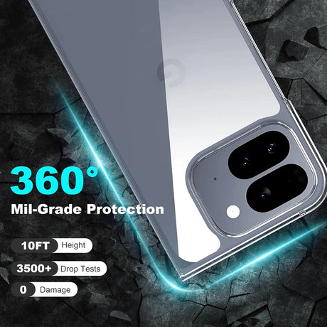 Transparente, klare Silikonhülle für Google Pixel 10 Pro Fold, Rückseite mit Kameraausschnitt, schräg von oben.