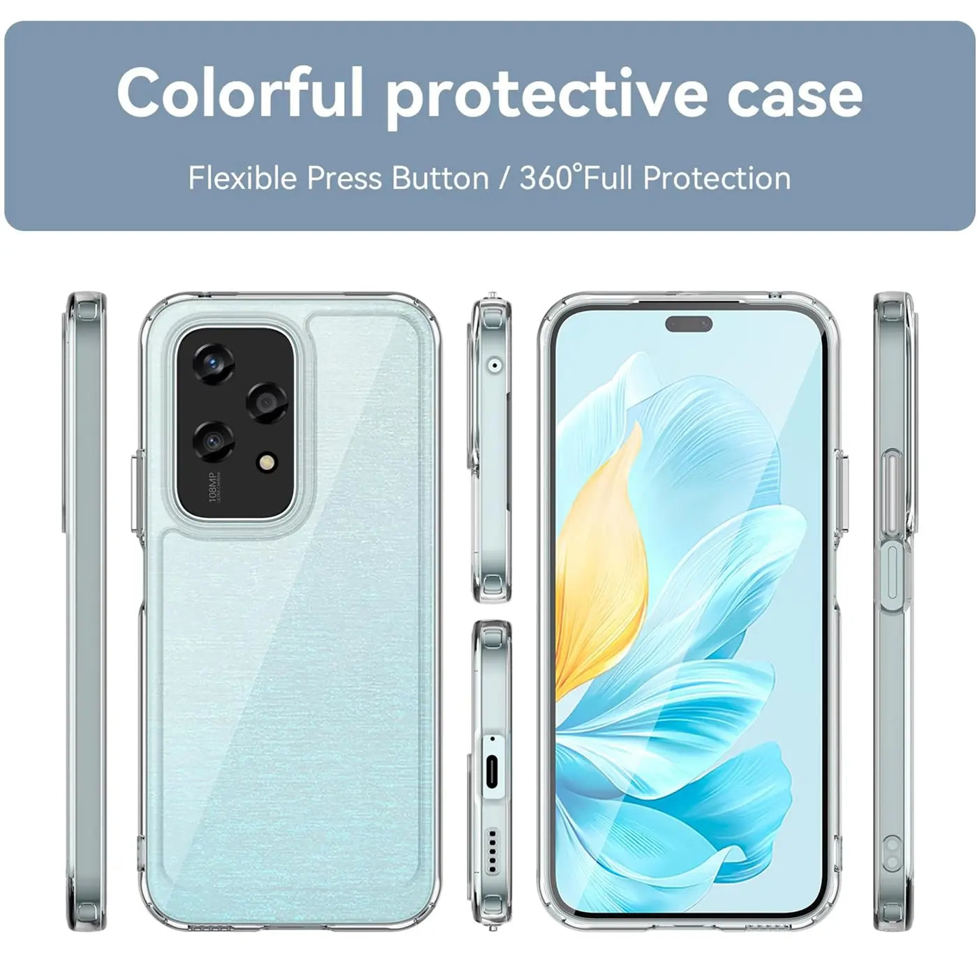 Klarer Schutzcase, transparent, verschiedene Ansichten, Honor 200 Lite.
