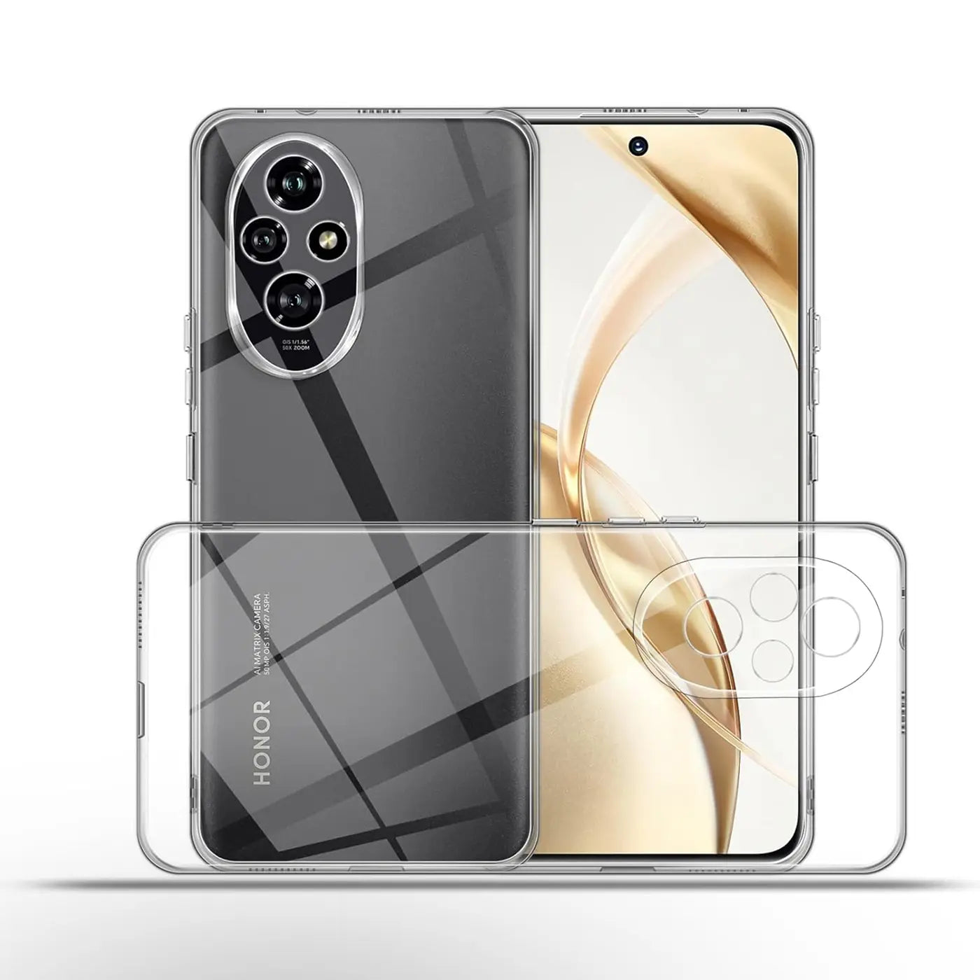 Klares Slim Case aus TPU für Honor 200, Rückansicht und Vorderansicht.
