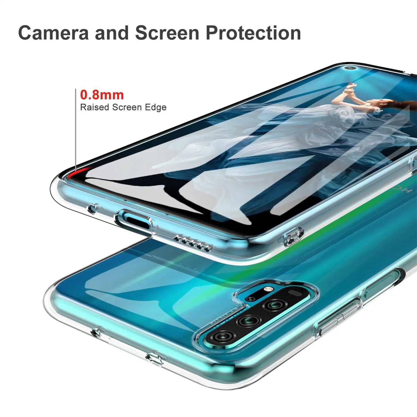 Klares Handyhülle aus TPU, Honor 20 Pro, Draufsicht, Nahaufnahme.