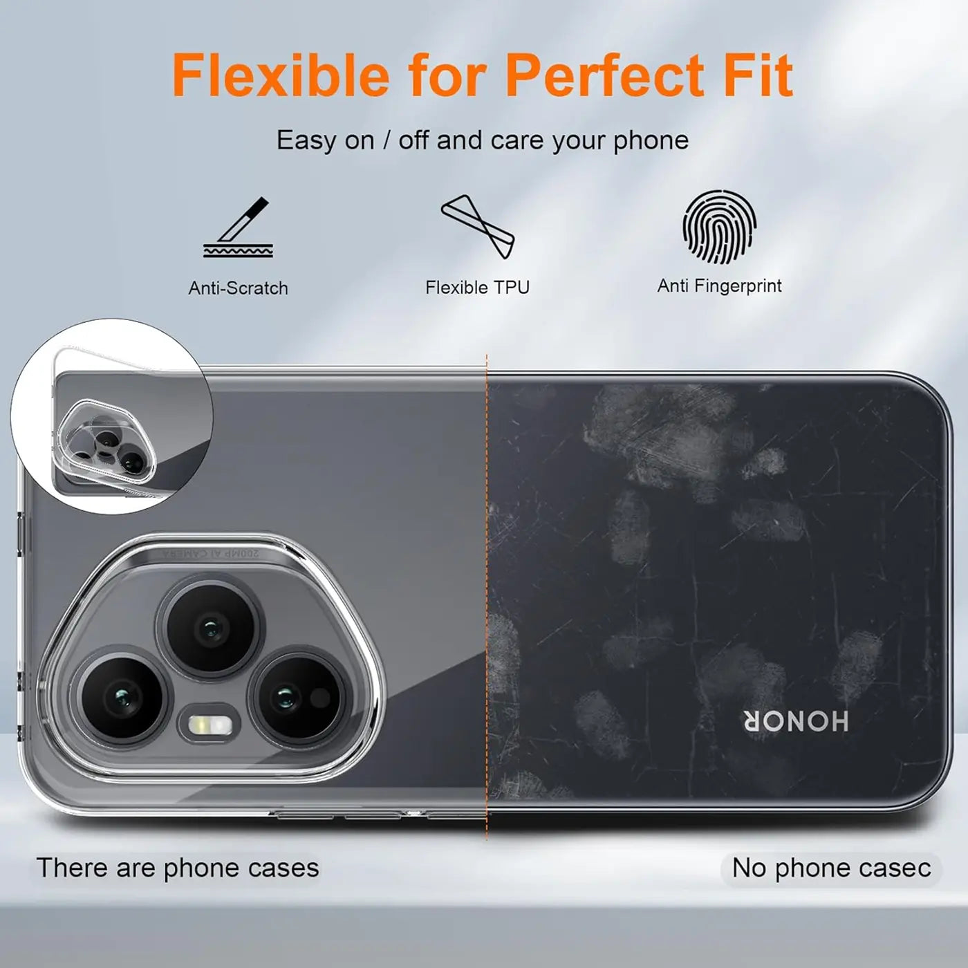 Klares TPU-Case auf Honor 400 Pro, Rückansicht, zeigt Kamera.