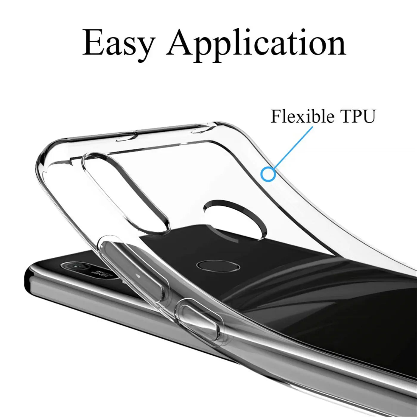 Klar transparente TPU-Hülle über Honor 8A, Nahaufnahme, von oben.