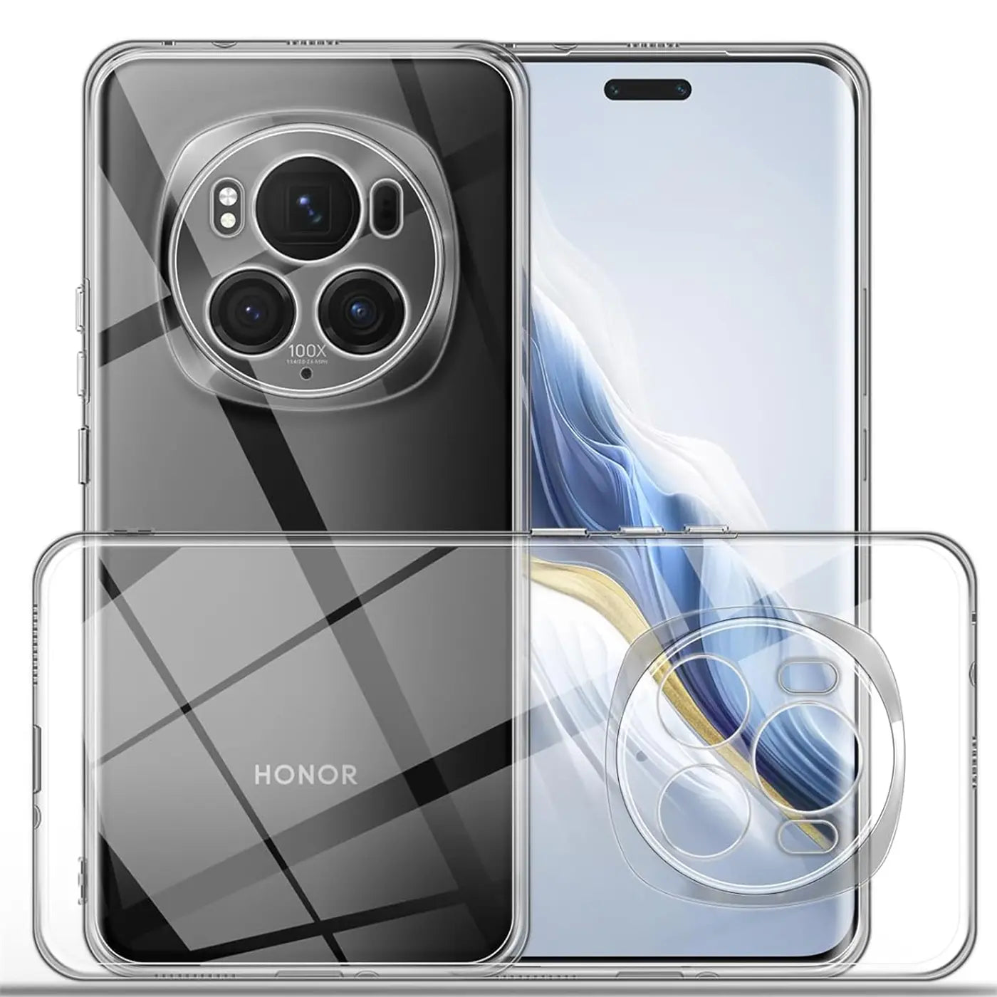 Klar, transparentes Handyhülle aus Kunststoff, Vorder- und Rückansicht, Honor Magic 6 Pro.