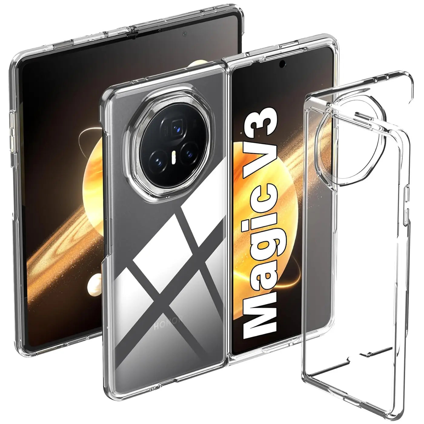 Klarer Handyhülle aus Kunststoff, Nahaufnahme, Honor Magic V3.