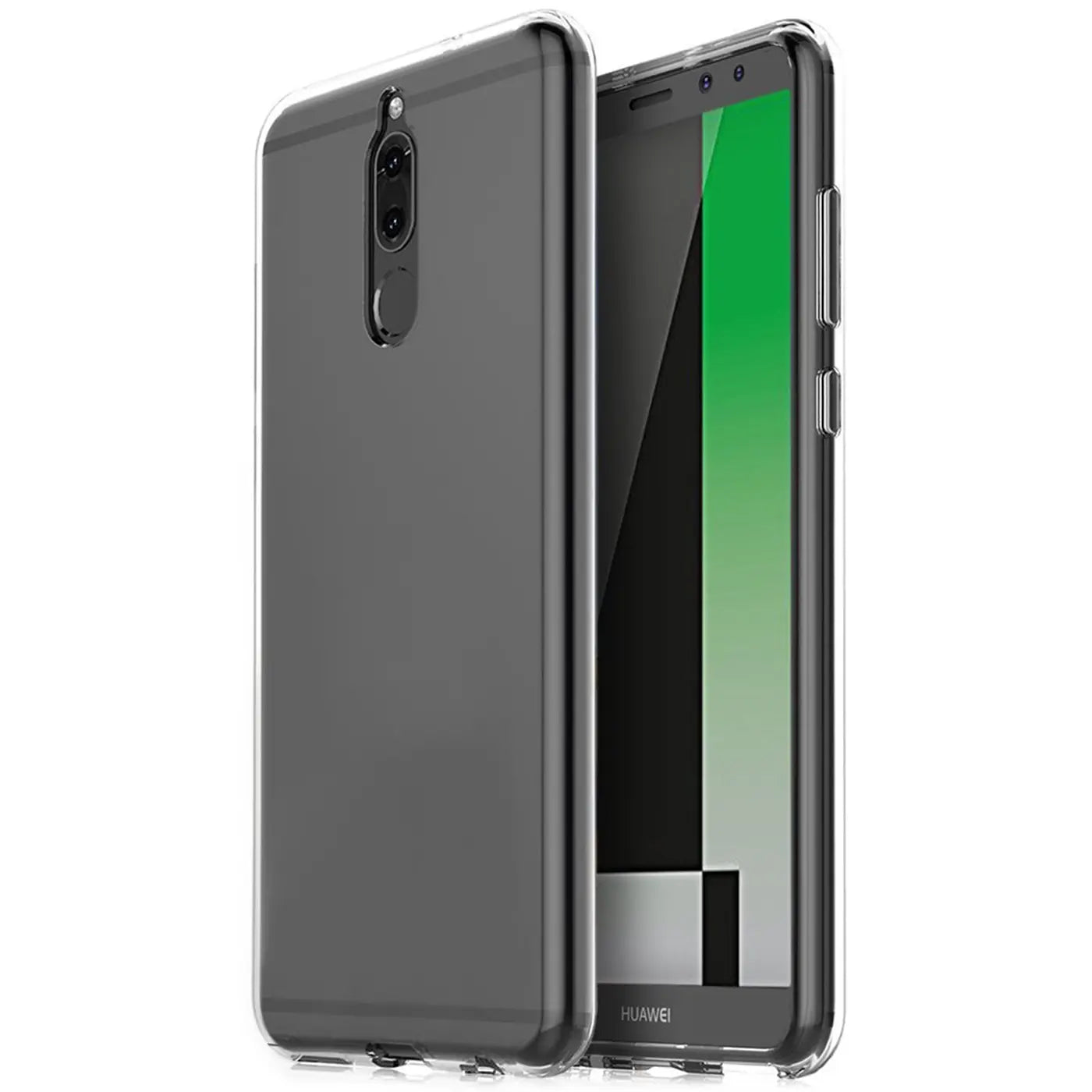Graue, transparente Hülle aus Kunststoff, seitliche Ansicht, Huawei Mate 10 Lite.