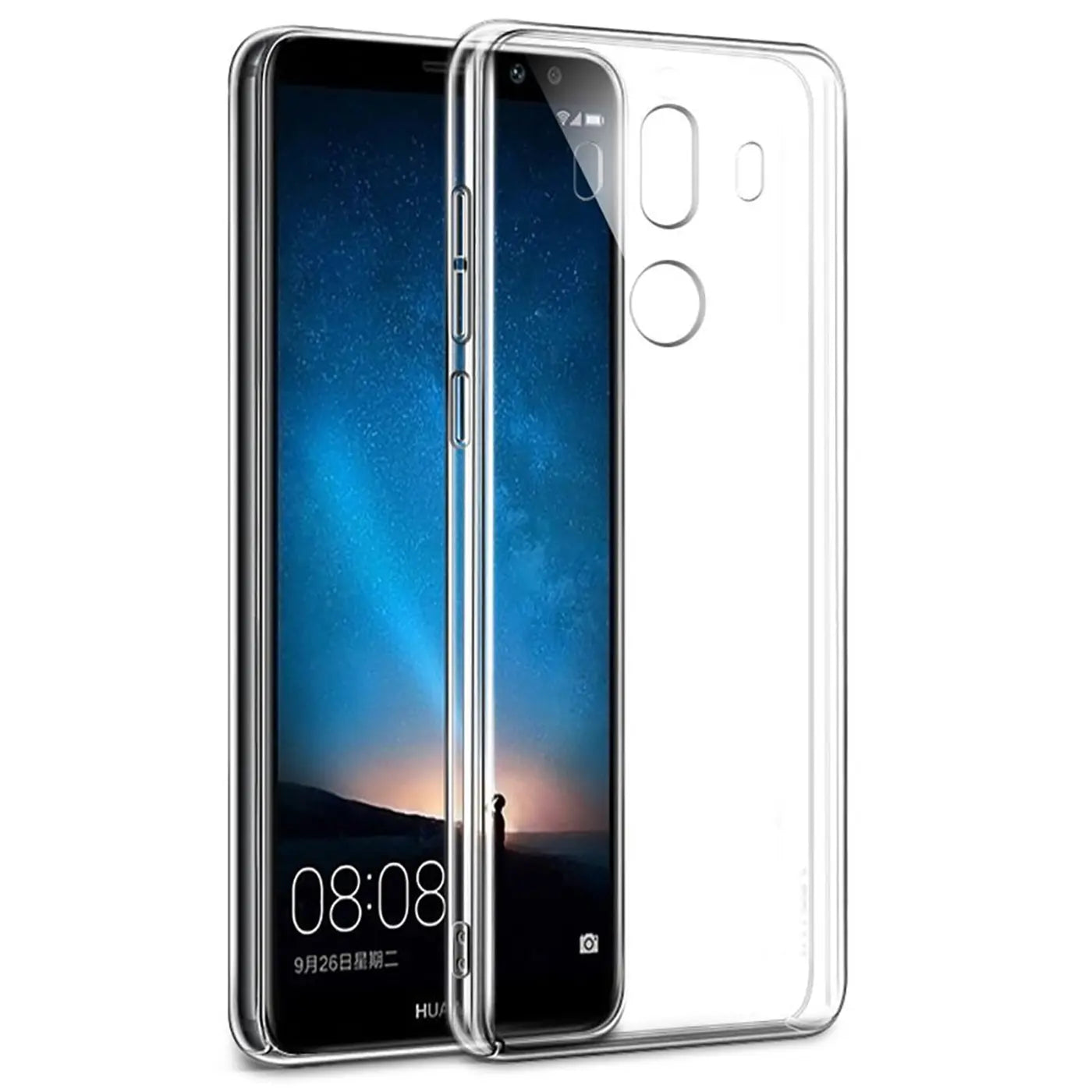 Klares, transparentes Silikon-Case auf einem Huawei Mate 10 Pro, Seitenansicht.