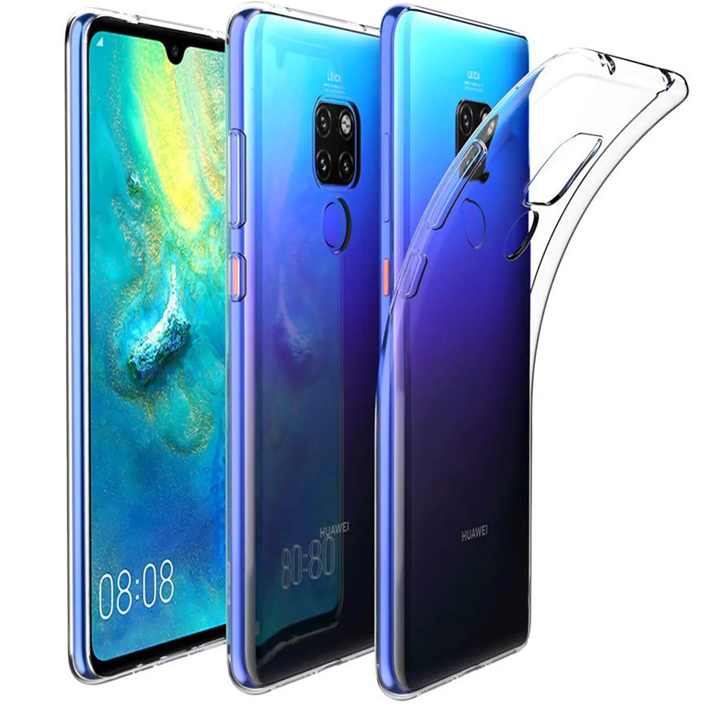Klar, transparentes Silikon-Case, seitliche Ansicht, Huawei Mate 20.