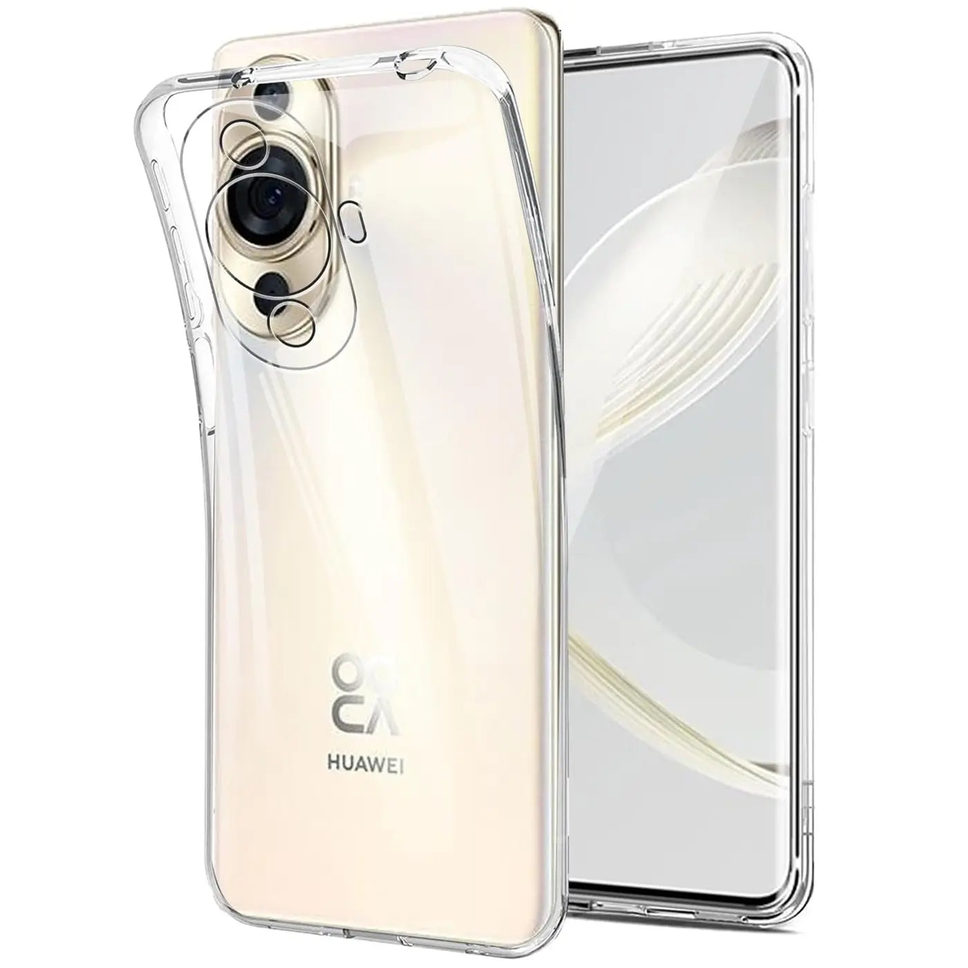 Klar, transparentes Silikon-Case um ein Huawei Nova 11 Pro, Rückansicht.