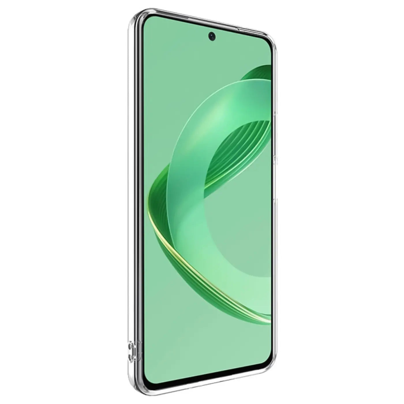 Transparentes Slim Case aus Kunststoff, seitliche Ansicht, zeigt Huawei Nova 12 SE.