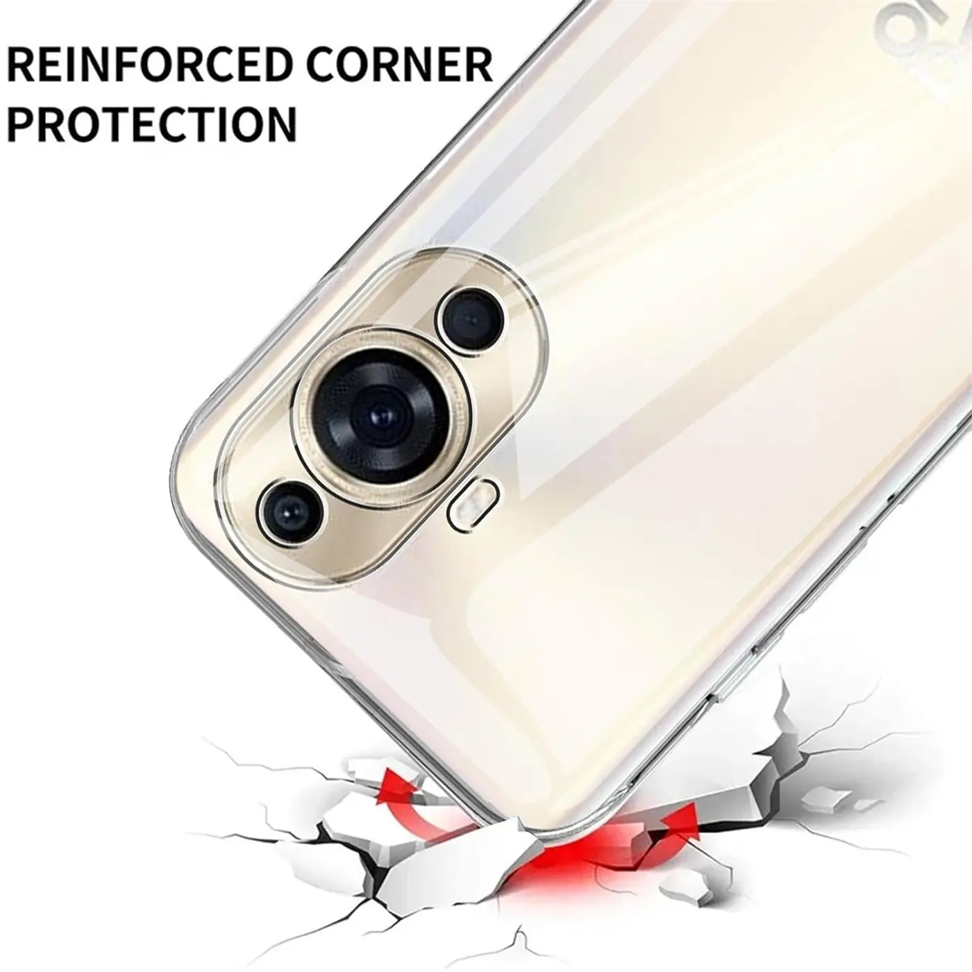 Klarhülle aus TPU, Nahaufnahme der Rückseite eines Huawei Nova 12S, Ecke fällt