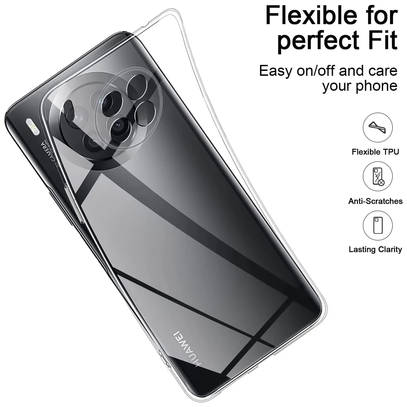 Klarhülle aus TPU, von hinten auf ein Huawei Nova 8i / Honor 50 Lite aufgelegt
