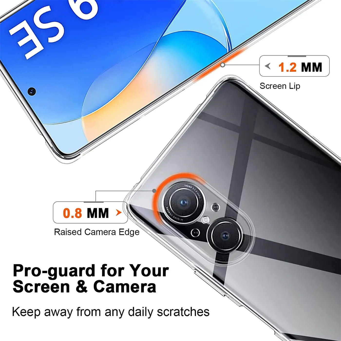 Klar, transparentes Huawei Nova 9 SE Case, Rückseite & Bildschirm, Nahaufnahme