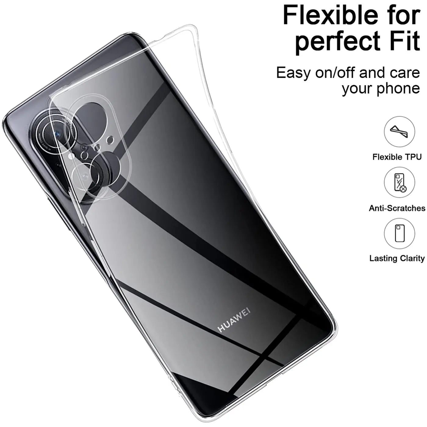 Klares TPU-Case, schräg von hinten auf Huawei Nova 9 SE aufgelegt.