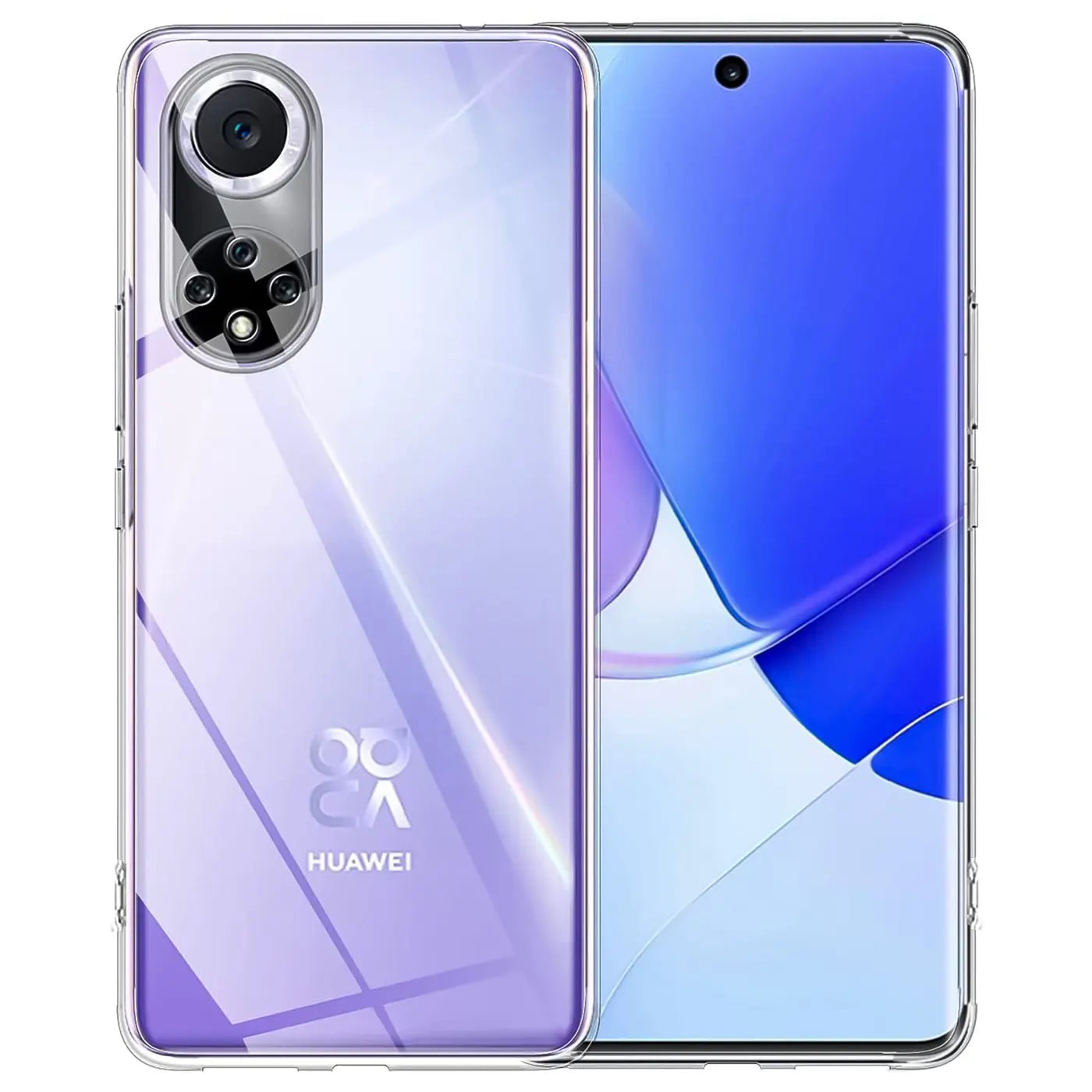 Klares Silikon-Case mit Huawei Nova 9 / Honor 50, Vorder- und Rückansicht.