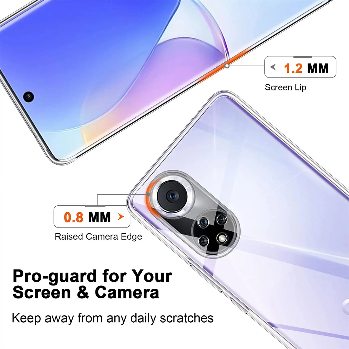 Klares TPU-Case auf Huawei Nova 9/Honor 50, Nahaufnahme der Kamera und des Bildschirms.