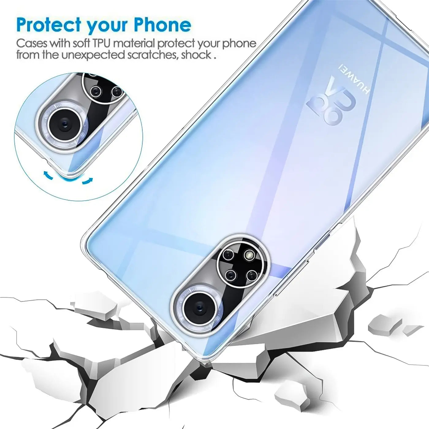 Klares TPU-Case auf Huawei Nova 9 / Honor 50, Nahaufnahme, Rückseite