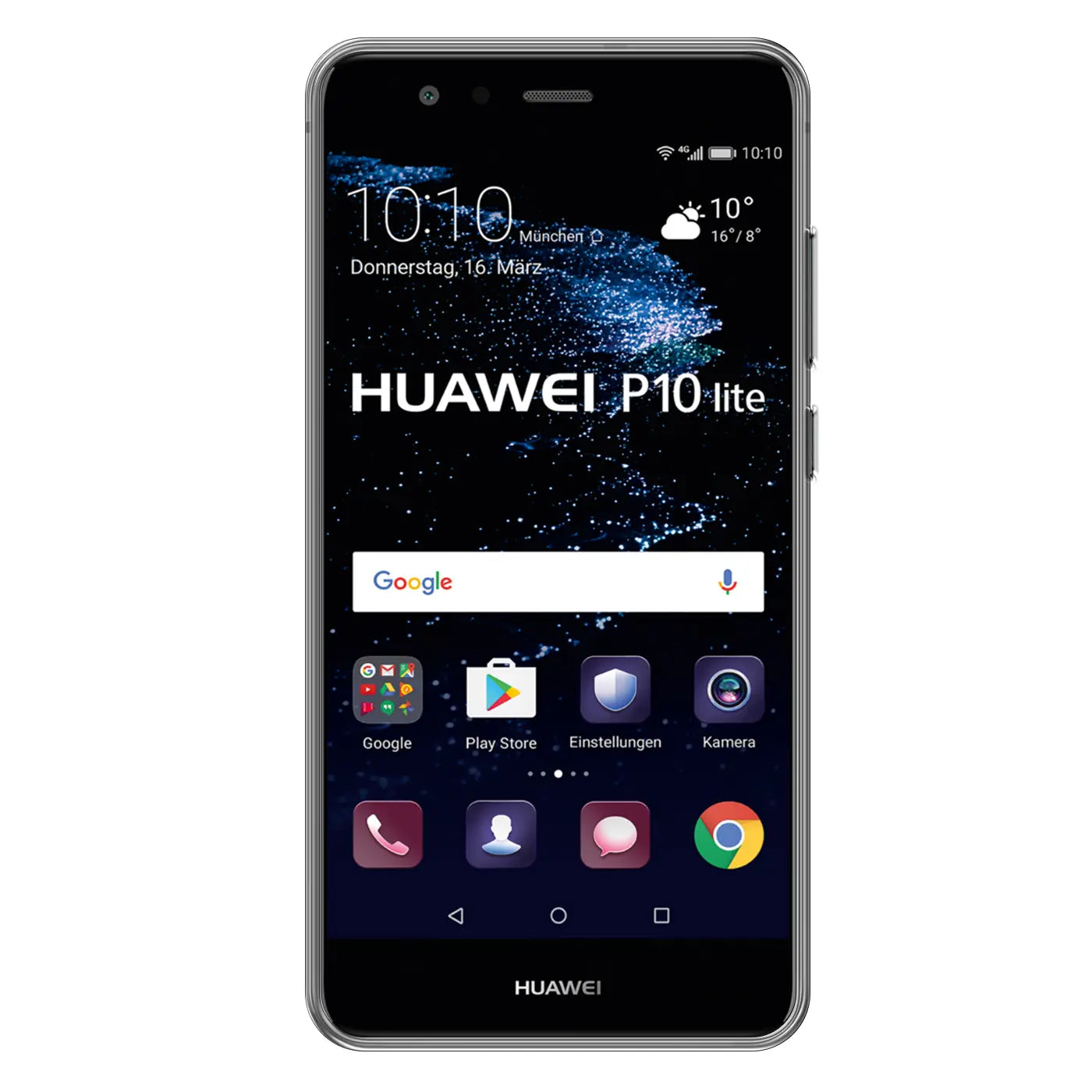 Huawei P10 Lite in transparentem Slim Case, Vorderansicht.