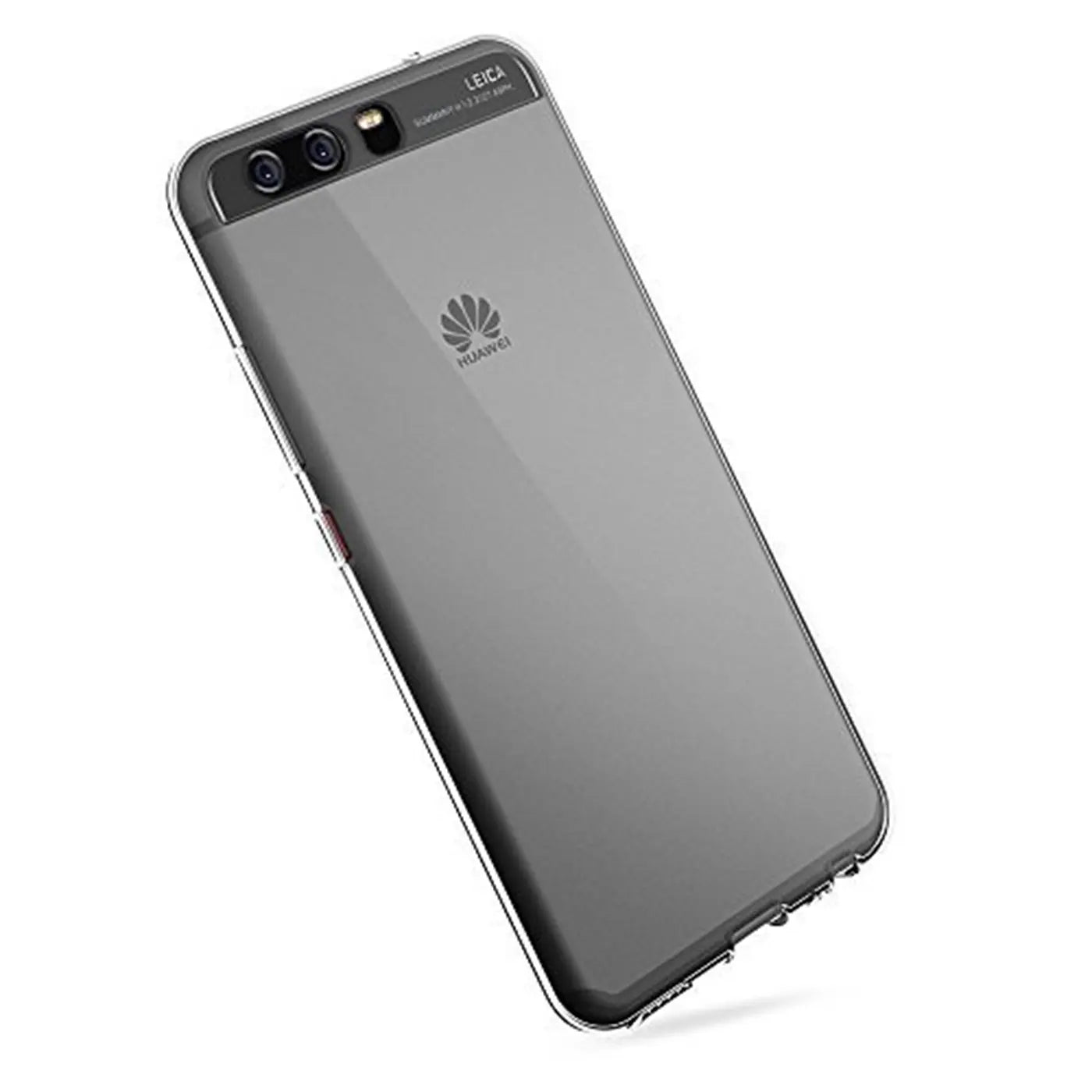 Huawei P10 in klarem, dünnem Kunststoffgehäuse, von schräg oben fotografiert.