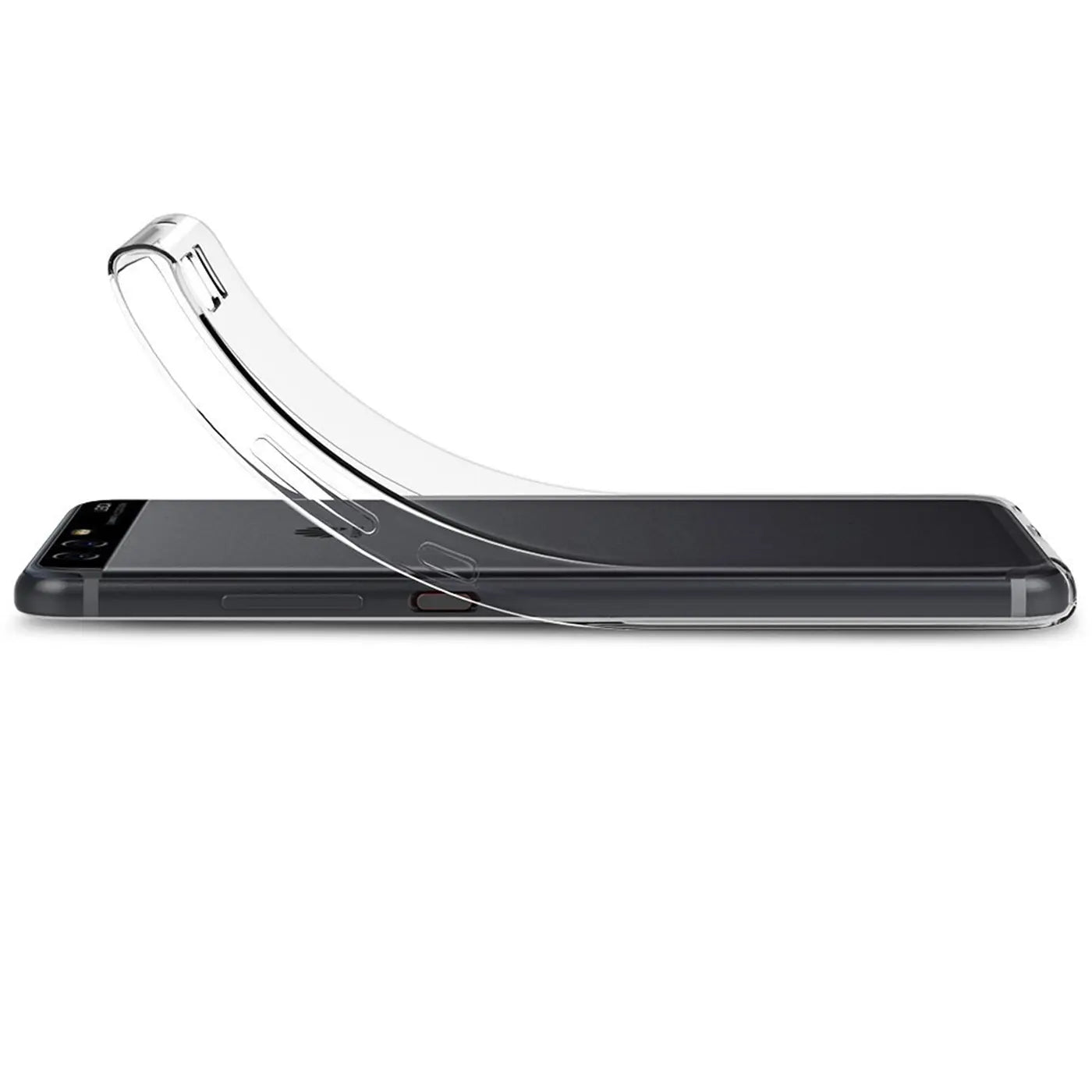 Transparente Hülle aus Kunststoff, seitliche Ansicht, auf einem Huawei P10.