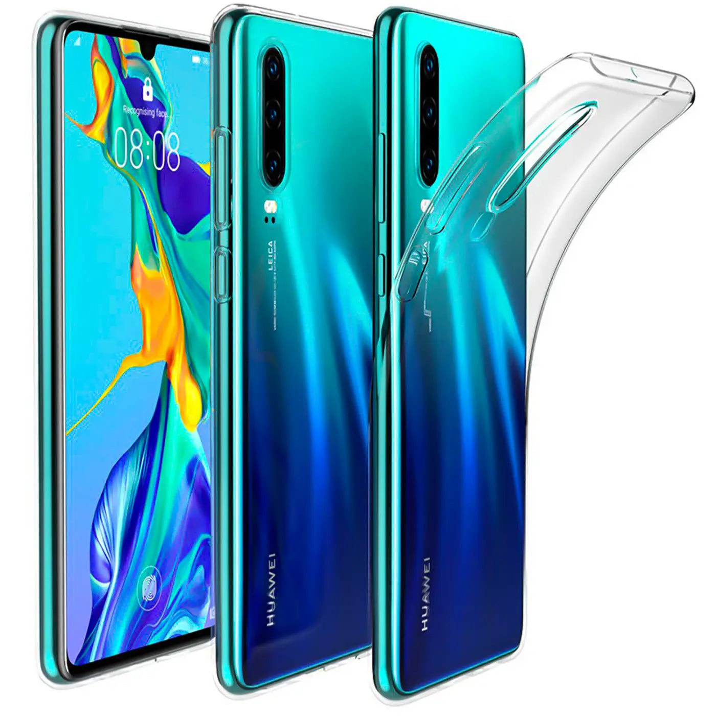 Klar, hier ist der ALT-Text:

Huawei P30 in Grün/Blau, vorne und hinten, mit durchsichtiger Hülle.