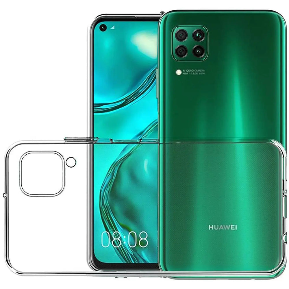 Klar, durchsichtiges Slim Case mit Huawei P40 Lite (grün) von vorne und hinten